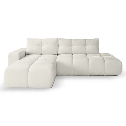 Canapé d'angle rembourré ALMADA convertible en L, version gauche, beige, avec coffre de rangement
