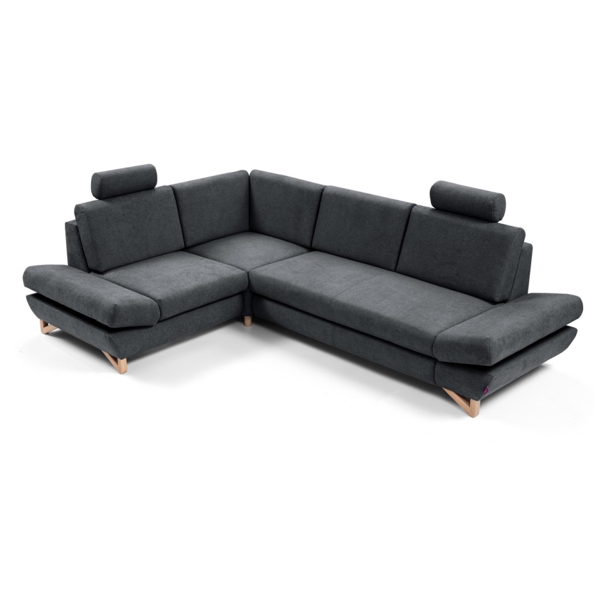 Canapé d'angle convertible rembourré en L AVESTA, coffre de rangement, angle gauche, anthracite