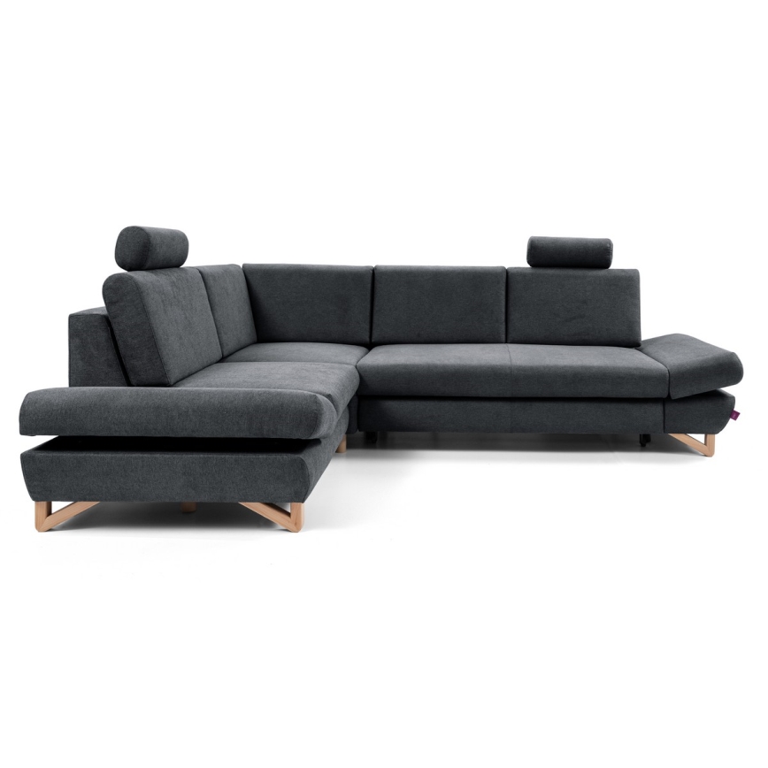 Canapé d'angle convertible rembourré en L AVESTA, coffre de rangement, angle gauche, anthracite