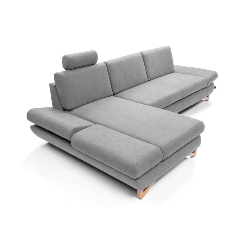 Canapé d'angle convertible rembourré AVESTA avec coffre de rangement, en L, version gauche, gris