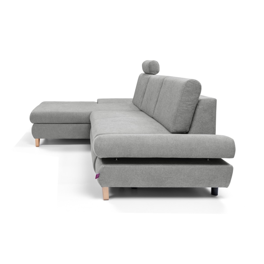 Canapé d'angle convertible rembourré AVESTA avec coffre de rangement, en L, version gauche, gris