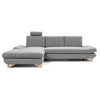 Canapé d'angle convertible rembourré AVESTA avec coffre de rangement, en L, version gauche, gris