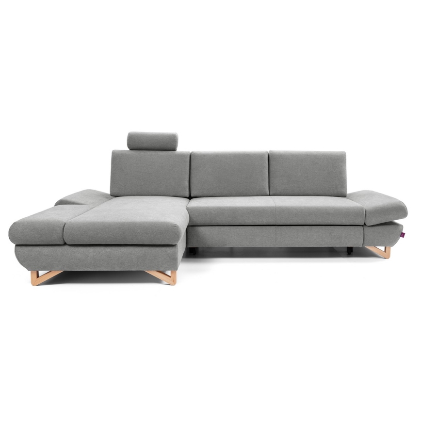 Canapé d'angle convertible rembourré AVESTA avec coffre de rangement, en L, version gauche, gris