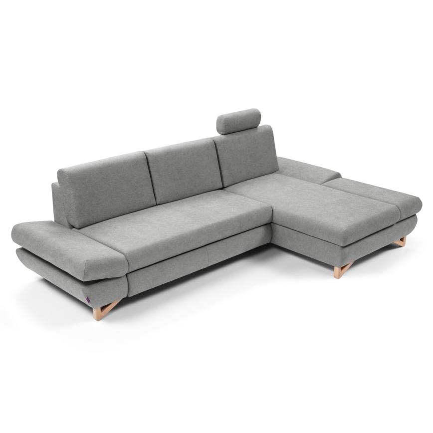 Canapé d'angle convertible rembourré AVESTA en L avec coffre de rangement, angle droit, gris