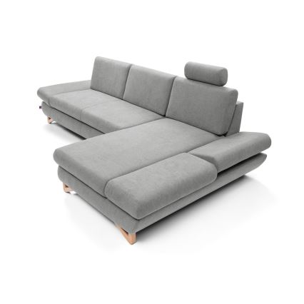 Canapé d'angle convertible rembourré AVESTA en L avec coffre de rangement, angle droit, gris