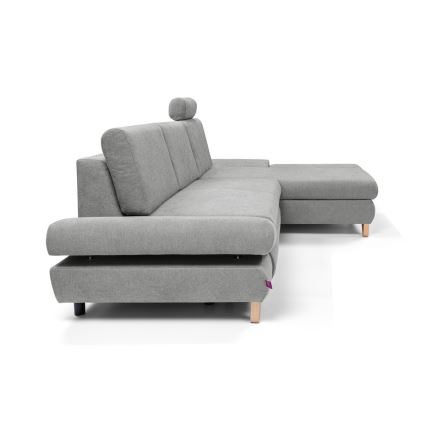 Canapé d'angle convertible rembourré AVESTA en L avec coffre de rangement, angle droit, gris