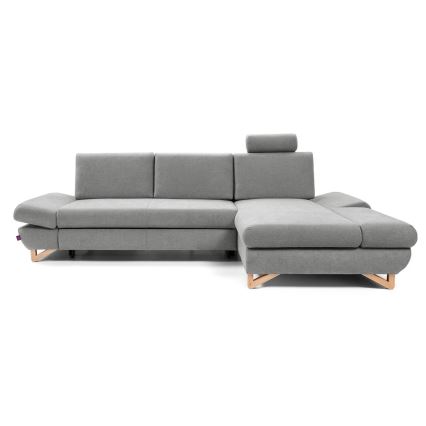 Canapé d'angle convertible rembourré AVESTA en L avec coffre de rangement, angle droit, gris