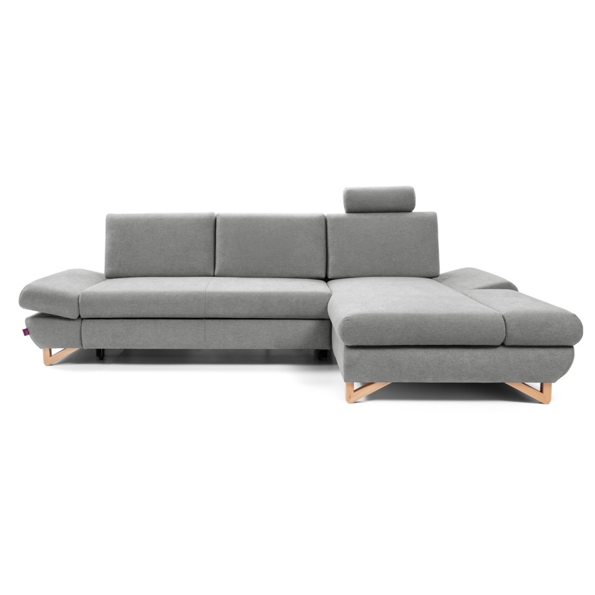 Canapé d'angle convertible rembourré AVESTA en L avec coffre de rangement, angle droit, gris