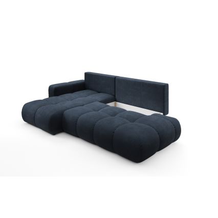 Canapé d'angle convertible en L ALMADA, rembourré et confortable, version gauche, avec coffre de rangement, bleu