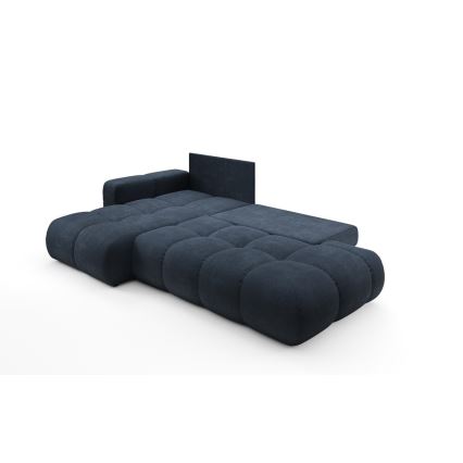 Canapé d'angle convertible en L ALMADA, rembourré et confortable, version gauche, avec coffre de rangement, bleu