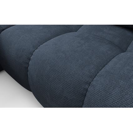 Canapé d'angle convertible en L ALMADA, rembourré et confortable, version gauche, avec coffre de rangement, bleu
