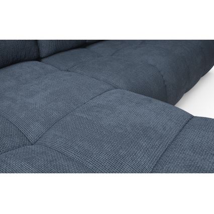 Canapé d'angle convertible en L ALMADA, rembourré et confortable, version gauche, avec coffre de rangement, bleu