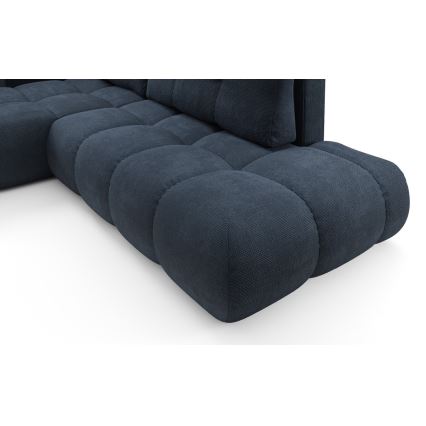 Canapé d'angle convertible en L ALMADA, rembourré et confortable, version gauche, avec coffre de rangement, bleu