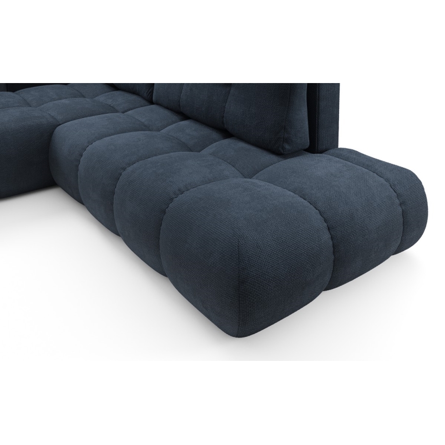 Canapé d'angle convertible en L ALMADA, rembourré et confortable, version gauche, avec coffre de rangement, bleu