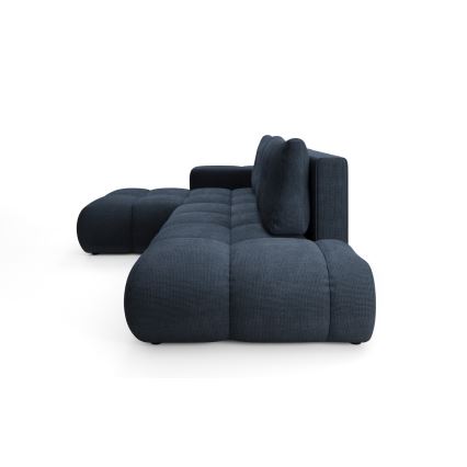 Canapé d'angle convertible en L ALMADA, rembourré et confortable, version gauche, avec coffre de rangement, bleu