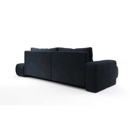 Canapé d'angle convertible en L ALMADA, rembourré et confortable, version gauche, avec coffre de rangement, bleu