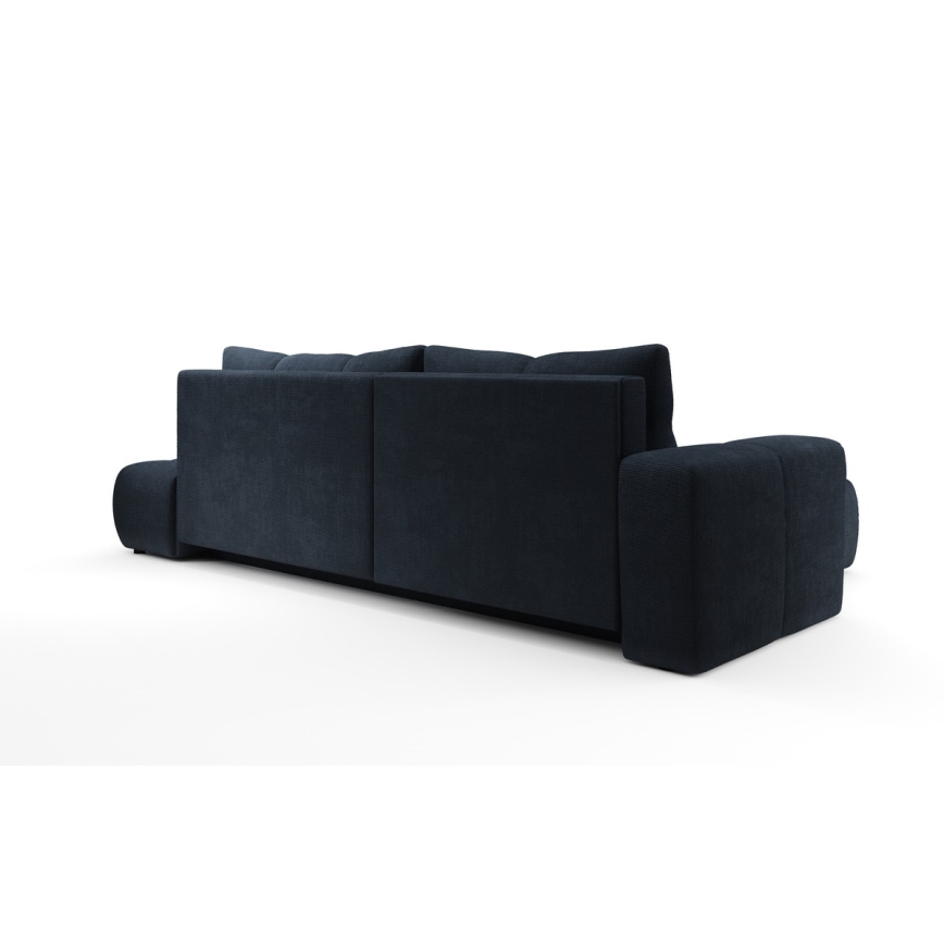 Canapé d'angle convertible en L ALMADA, rembourré et confortable, version gauche, avec coffre de rangement, bleu