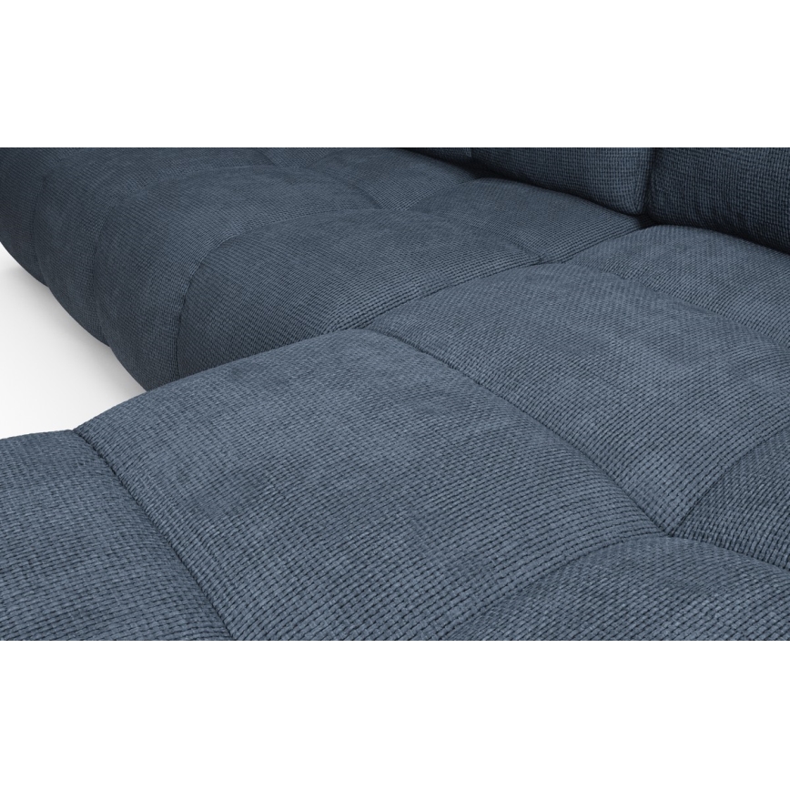 Canapé d'angle convertible rembourré ALMADA en L, version droite, bleu, avec coffre de rangement