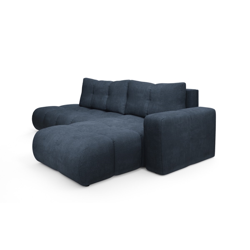 Canapé d'angle convertible rembourré ALMADA en L, version droite, bleu, avec coffre de rangement