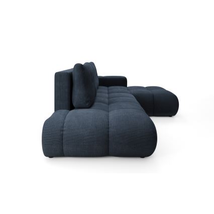 Canapé d'angle convertible rembourré ALMADA en L, version droite, bleu, avec coffre de rangement