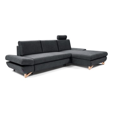 Canapé d'angle convertible rembourré en L AVESTA avec coffre de rangement, angle droit, anthracite