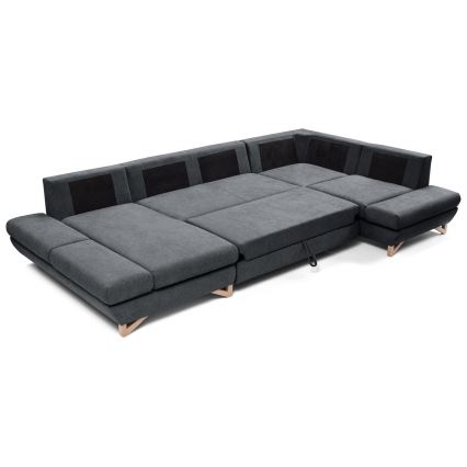 Canapé d'angle convertible rembourré en U AVESTA, anthracite, avec coffre de rangement