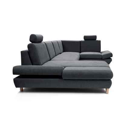 Canapé d'angle convertible rembourré en U AVESTA, anthracite, avec coffre de rangement