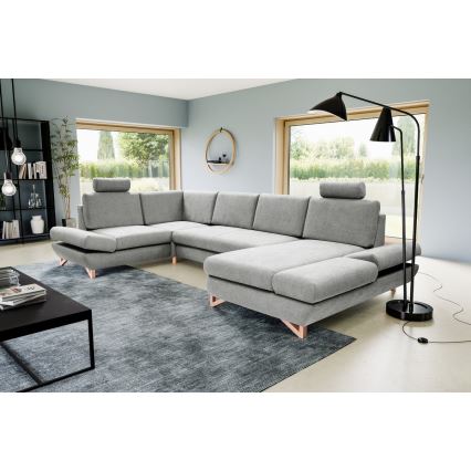 Canapé d'angle convertible rembourré en U AVESTA avec coffre de rangement, gris