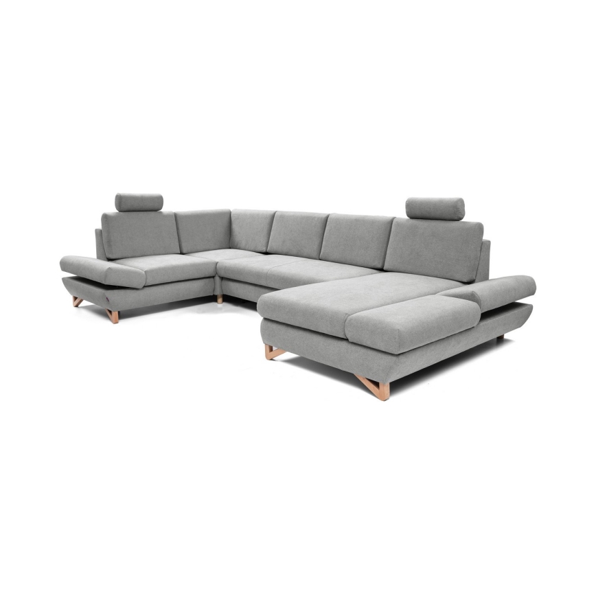 Canapé d'angle convertible rembourré en U AVESTA avec coffre de rangement, gris