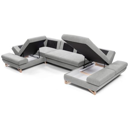 Canapé d'angle convertible rembourré en U AVESTA avec coffre de rangement, gris