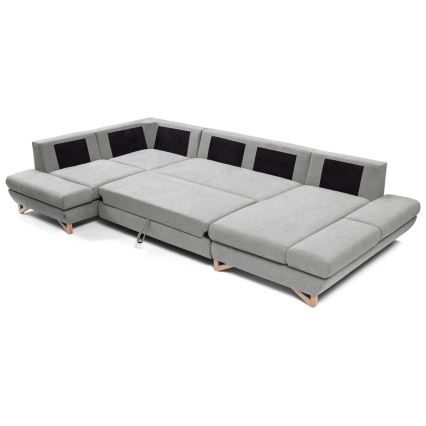 Canapé d'angle convertible rembourré en U AVESTA avec coffre de rangement, gris