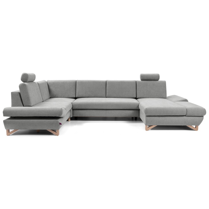 Canapé d'angle convertible rembourré en U AVESTA avec coffre de rangement, gris