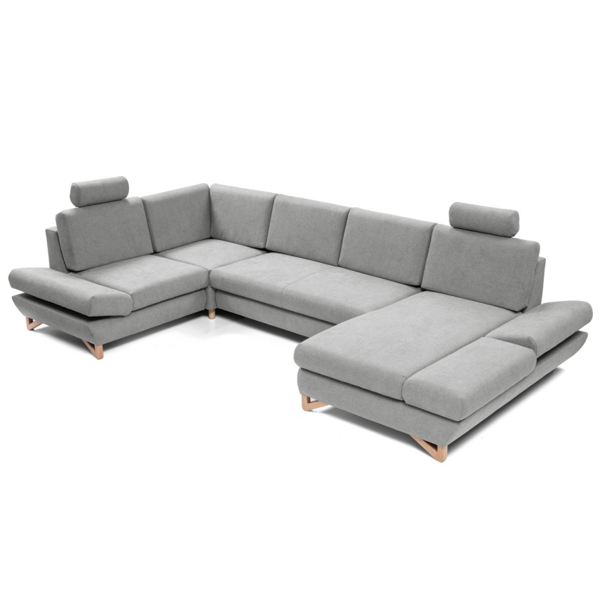 Canapé d'angle convertible rembourré en U AVESTA avec coffre de rangement, gris