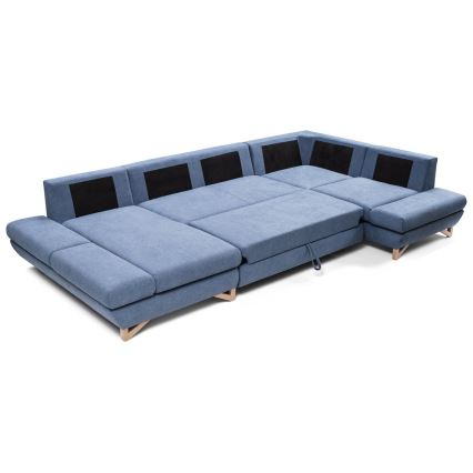 Canapé d'angle convertible rembourré en U AVESTA avec coffre de rangement, bleu