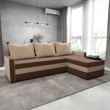 Canapé d'angle convertible réversible en L BRISTOL brun/beige