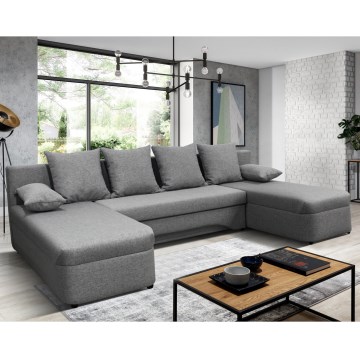 Canapé d'angle convertible réversible en U avec coffre de rangement ALMEIDA gris