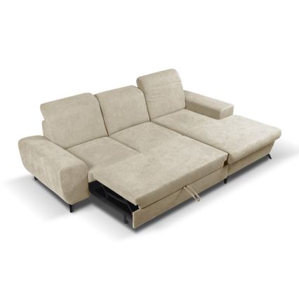 Canapé d'angle convertible rembourré en L ALTA avec coffre de rangement, angle droit, beige