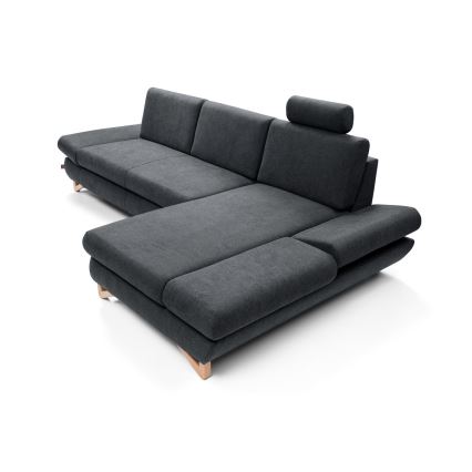 Canapé d'angle convertible rembourré en L AVESTA avec coffre de rangement, angle droit, anthracite