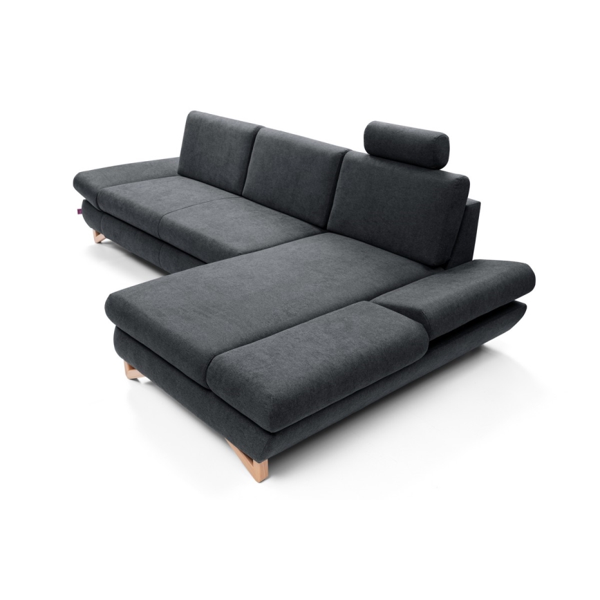 Canapé d'angle convertible rembourré en L AVESTA avec coffre de rangement, angle droit, anthracite