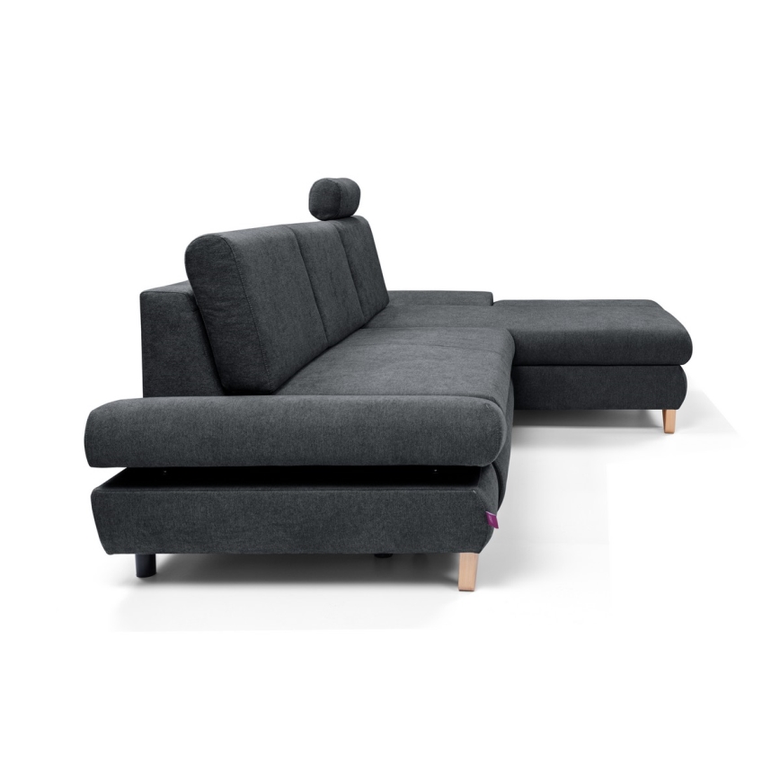 Canapé d'angle convertible rembourré en L AVESTA avec coffre de rangement, angle droit, anthracite