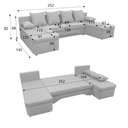 Canapé d'angle universel modulable en U ALMEIDA avec rangement, gris