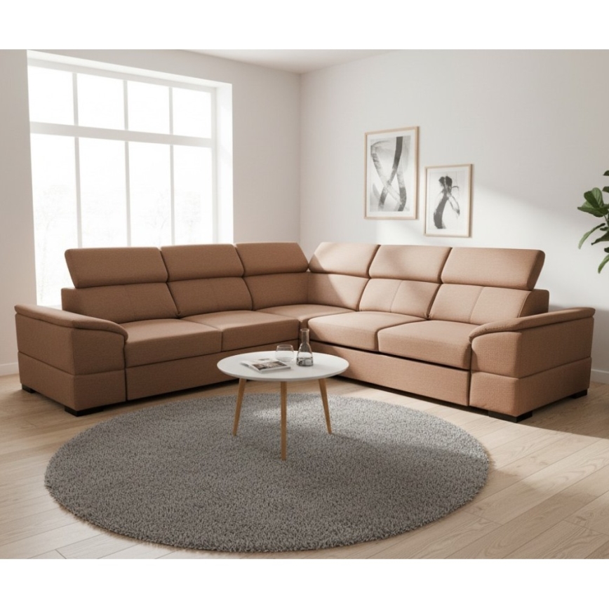 Canapé d'angle convertible universel avec coffre de rangement GRANADA marron