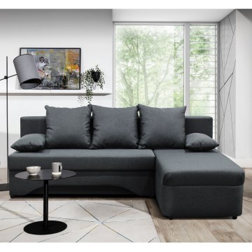 Canapé d'angle convertible universel en L avec coffre de rangement ALMEIDA — anthracite