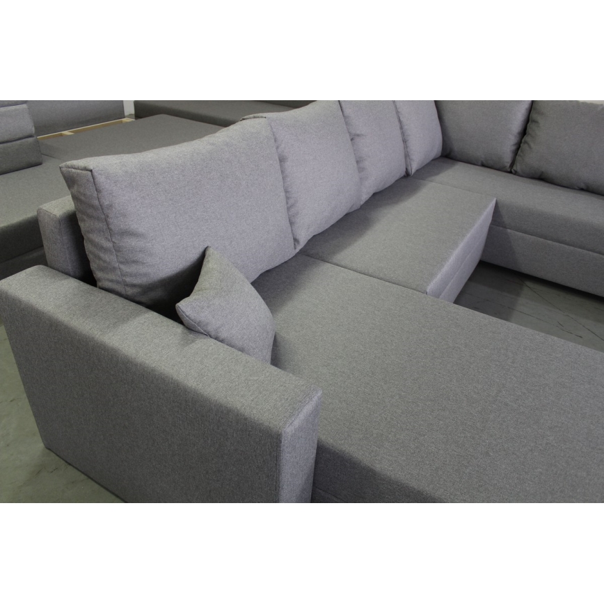 Canapé d'angle convertible universel en U avec coffre de rangement SEYA, gris
