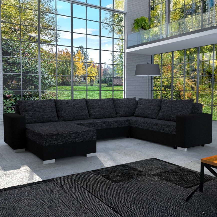 Canapé d'angle convertible universel en U YORK, noir/anthracite