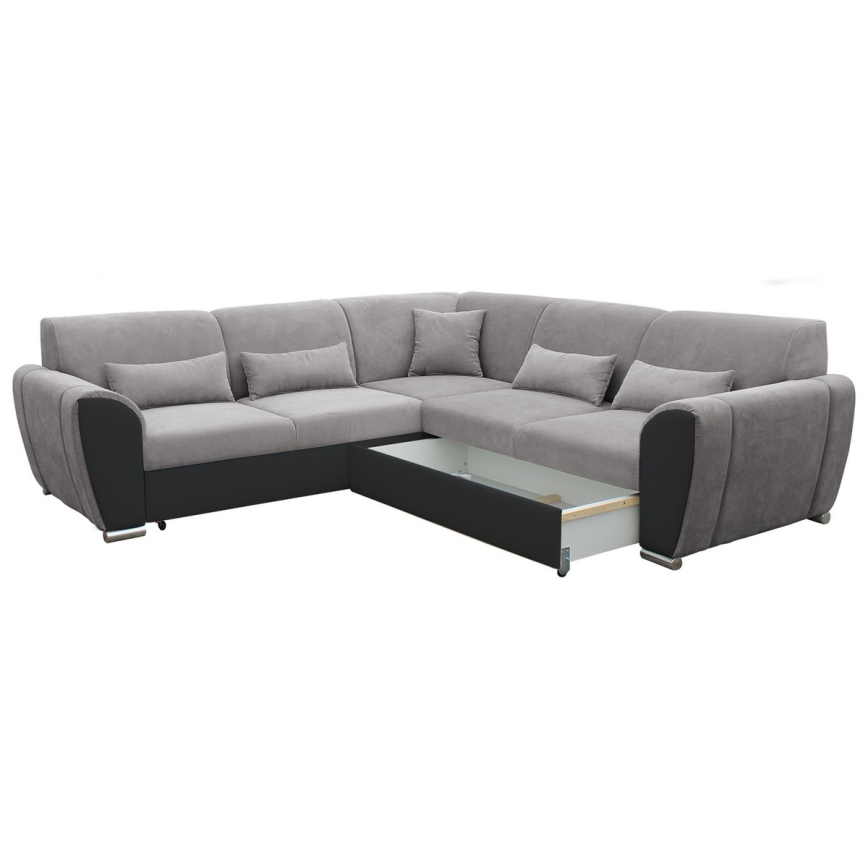 Canapé d'angle convertible VISEU en L avec coffre de rangement, angle droit, gris/noir