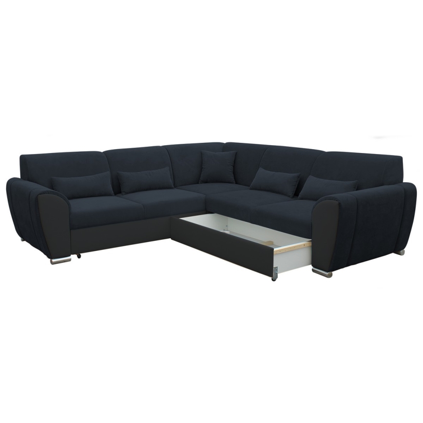 Canapé d'angle convertible VISEU en L avec coffre de rangement, version droite — anthracite/noir