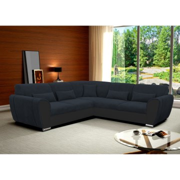 Canapé d'angle convertible VISEU en L avec coffre de rangement, version droite — anthracite/noir