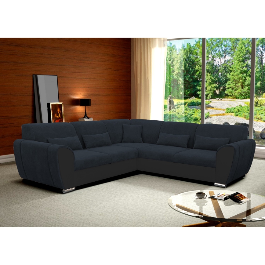 Canapé d'angle convertible VISEU en L avec coffre de rangement, version droite — anthracite/noir