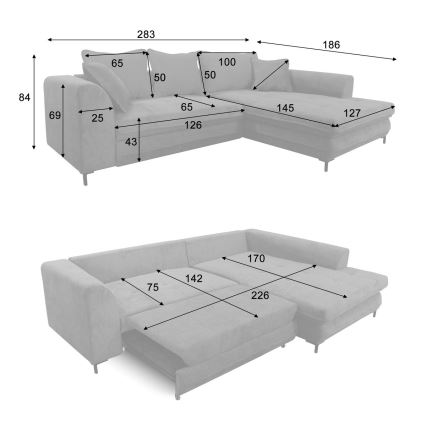 Canapé d'angle convertible avec rangement en L LAGOA droit beige/marron
